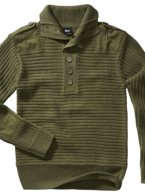 Плетен пуловер с висока яка в цвят маслина Brandit Alpine