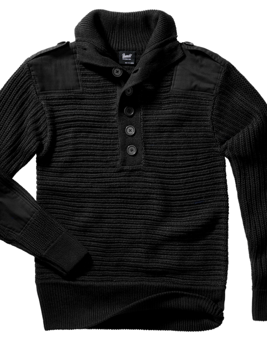 Плетен пуловер с висока яка в черен цвят Brandit Alpin Pullover, Brandit, Блузи и Ризи - Complex.bg