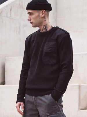 Мъжки плетен пуловер в черен цвят Brandit Military