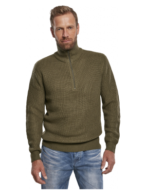 Мъжки тъмнозелен пуловер с яка Marine Troyer