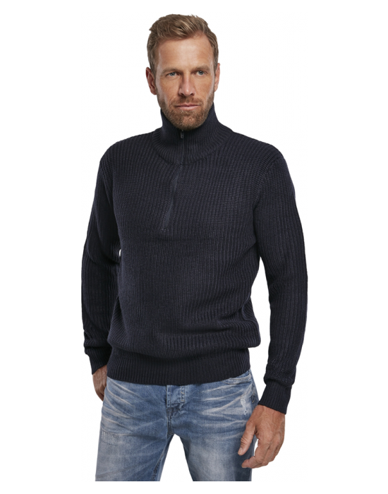 Мъжки тъмносин пуловер с яка Marine Troyer, Brandit, Блузи и Ризи - Complex.bg