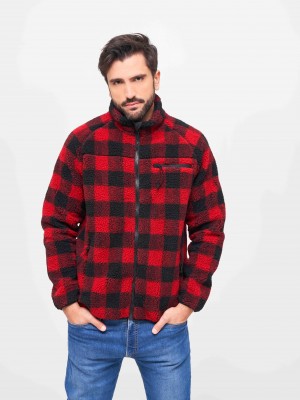 Мъжко яке от плюшен полар в червено и черно каре Brandit