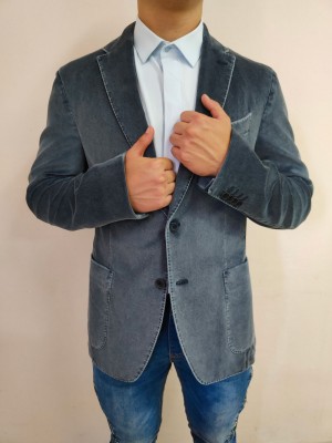 Мъжко елегантно сако в цвят синьо кадифе Van Gils