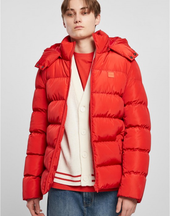 Мъжко зимно яке в червен цвят Urban Classics Hooded Puffer, Urban Classics, Зимни якета - Complex.bg