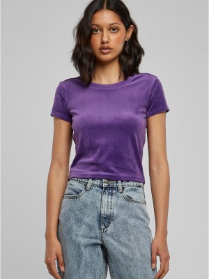Дамска кадифена тениска в лилав цвят Urban Classics