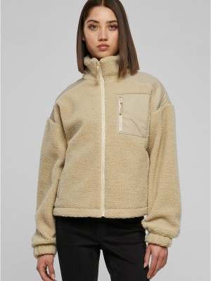 Дамско пухено яке в бежов цвят Urban Classics Ladies Sherpa Mix  Дамско пухено яке в бежов цвят Urban Classics Ladies Sherpa Mix