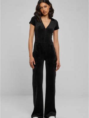 Дамски кадифен гащеризон в черен цвят Urban Classics