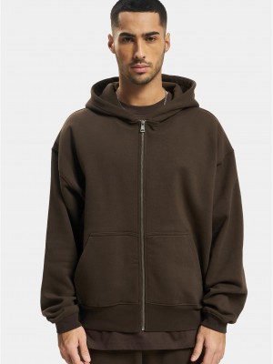 Мъжки суичър с качулка в кафяв цвят DEF Zip Hoodie