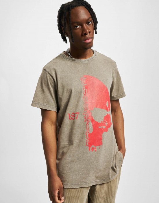 Мъжка тениска в цвят каки Thug Life No Way