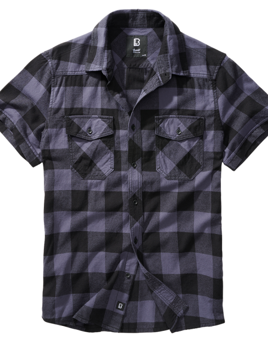 Мъжка карирана риза с къс ръкав в сив цвят Brandit