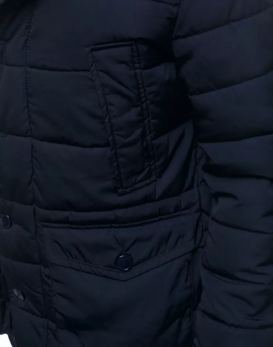 Мъжко зимно яке с качулка с косъм в тъмносин цвят JD/361Z