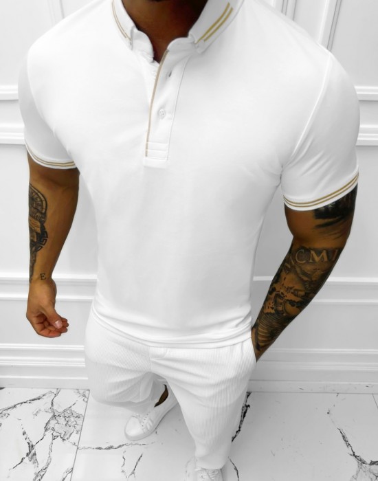 Мъжка блуза тип риза в бял цвят E/1040