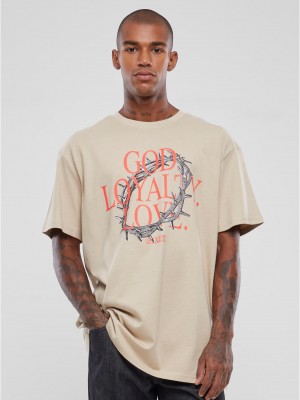 Мъжка тениска в цвят пясък Mister Tee God Loyalty Love Oversize.