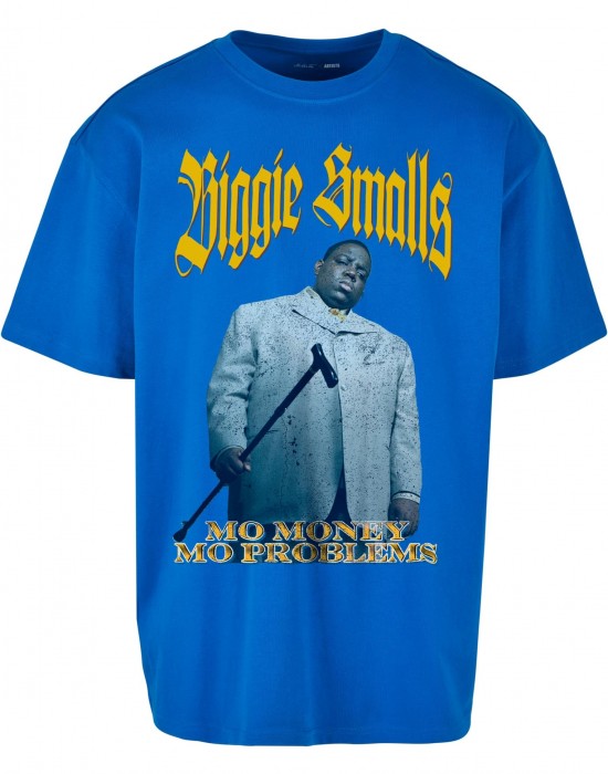 Мъжка тениска в син цвят MISTER TEE Biggie More Money More Problems Oversize