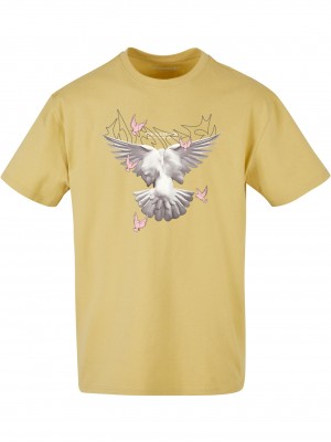 Мъжка тениска в жълт цвят MISTER TEE Doves Oversize 