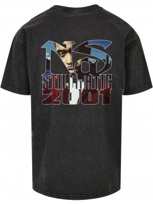 Мъжка тениска в черен цвят Mister Tee Nas Stillmatic Acid Washed Oversize