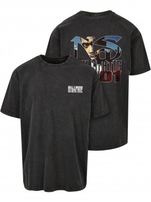 Мъжка тениска в черен цвят Mister Tee Nas Stillmatic Acid Washed Oversize