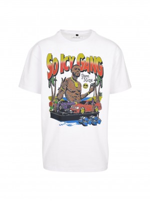 Тениска в бял цвят Mister Tee Gucci Mane So Icy Oversize