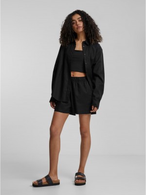 Дамски къси панталони в черен цвят Urban Classics Ladies Linen Mixed Boxer Shorts