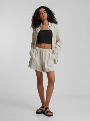 Дамски къси панталони в светлобежов цвят Urban Classics Ladies Linen Mixed Boxer Shorts