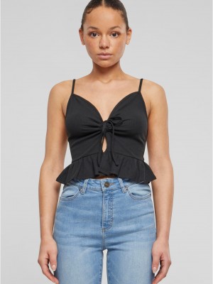 Дамски топ в черен цвят Urban Classics Ladies Waffle Pique Ruffle