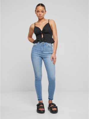 Дамски топ в черен цвят Urban Classics Ladies Waffle Pique Ruffle