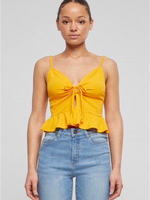 Дамски топ в оранжев цвят Urban Classics Ladies Waffle Pique Ruffle