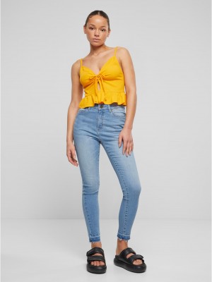 Дамски топ в оранжев цвят Urban Classics Ladies Waffle Pique Ruffle