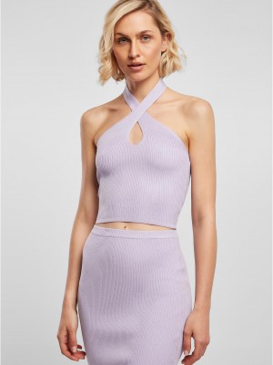 Дамски топ в лилав цвят Urban Classics Ladies Rib Knit Crossed Neckholder Top