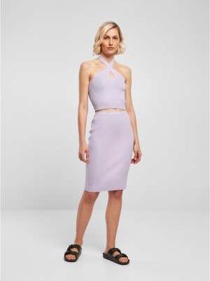 Дамски топ в лилав цвят Urban Classics Ladies Rib Knit Crossed Neckholder Top