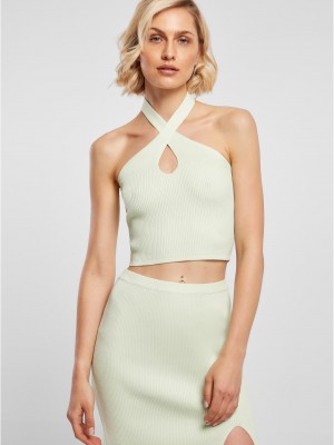 Дамски топ в цвят мента Urban Classics Ladies Rib Knit Crossed Neckholder Top