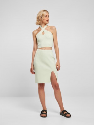 Дамски топ в цвят мента Urban Classics Ladies Rib Knit Crossed Neckholder Top