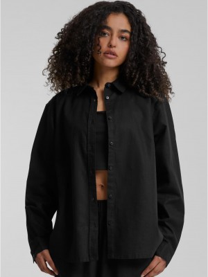 Дамска риза в черен цвят Urban Classics Ladies Linen Mixed Oversized