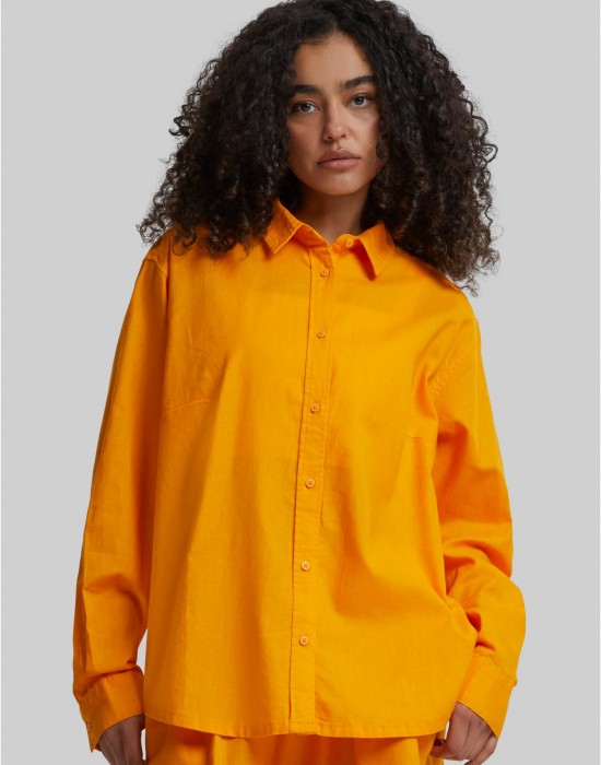 Дамска риза в оранжев цвят Urban Classics Ladies Linen Mixed Oversized