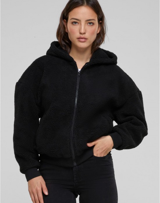 Дамски суичър в черно Urban Classics Oversized Sherpa Zip