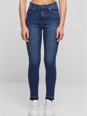 Дамски дънки с висока талия Urban Classics Open Hem darkblue washed