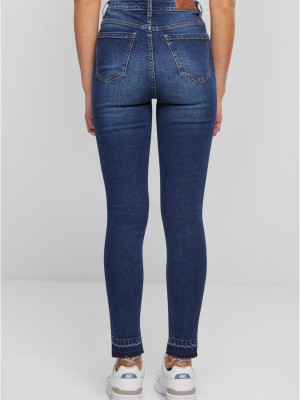 Дамски дънки с висока талия Urban Classics Open Hem darkblue washed