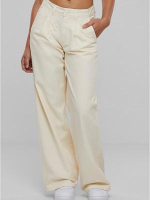 Дамски панталон в цвят пясък Urban Classics Organic Pleated Cotton 
