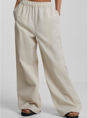 Дамски панталон в цвят екрю Urban Classics Linen Mixed Wide 