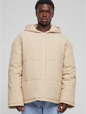 Мъжко яке в цвят пясък Urban Classics Hooded Block Puffe