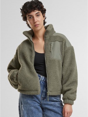 Дамско пухено яке в зелен цвят Urban Classics  Sherpa Mix Дамско пухено яке в зелен цвят Urban Classics  Sherpa Mix