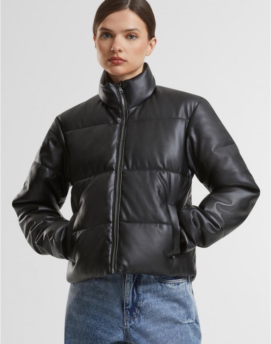 Дамско яке в черно Urban Classics Synthetic Leather Puffer Дамско яке в черно Urban Classics Synthetic Leather Puffer