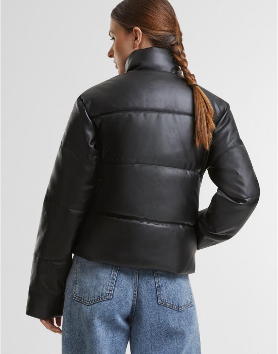 Дамско яке в черно Urban Classics Synthetic Leather Puffer Дамско яке в черно Urban Classics Synthetic Leather Puffer