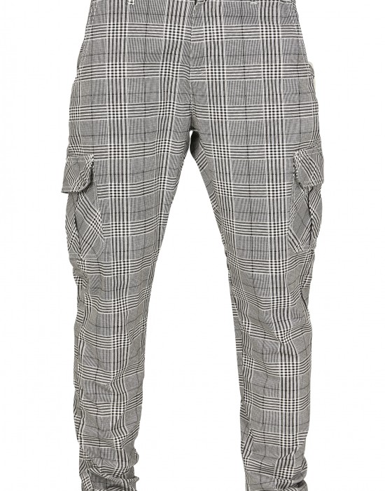 Мъжки карго панталон в черно и бяло Urban Classics AOP Glencheck Cargo Jog Pants