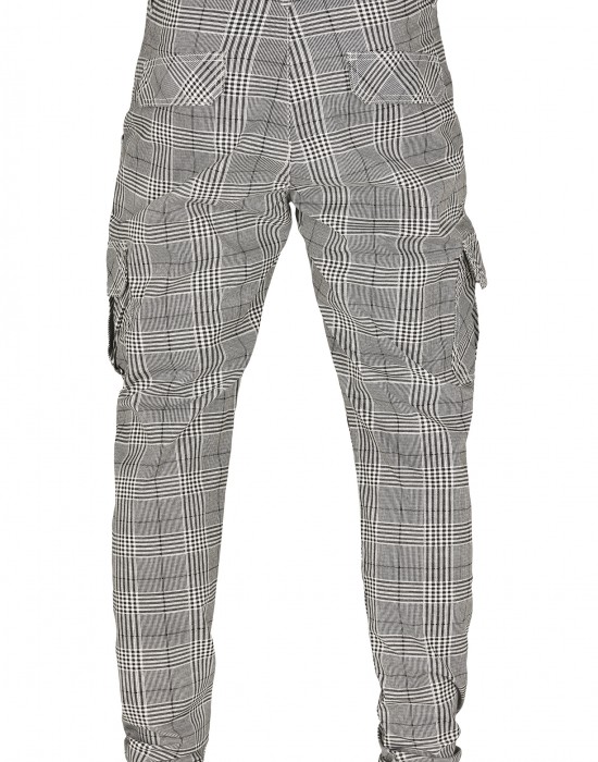 Мъжки карго панталон в черно и бяло Urban Classics AOP Glencheck Cargo Jog Pants