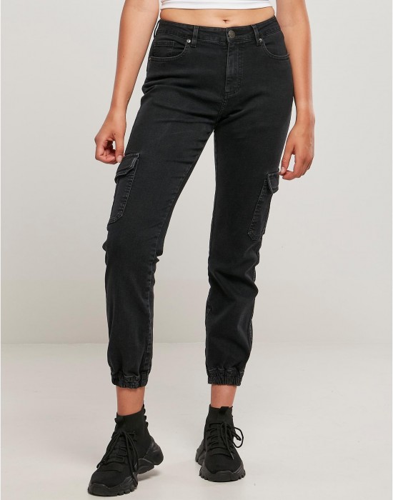 Дамски дълги карго панталони в черен цвят Ladies Denim Cargo Pants