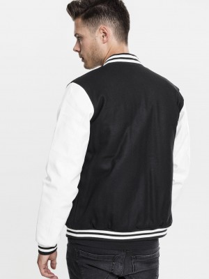 Мъжко колежанско яке Urban Classics blk/wht с кожени ръкави