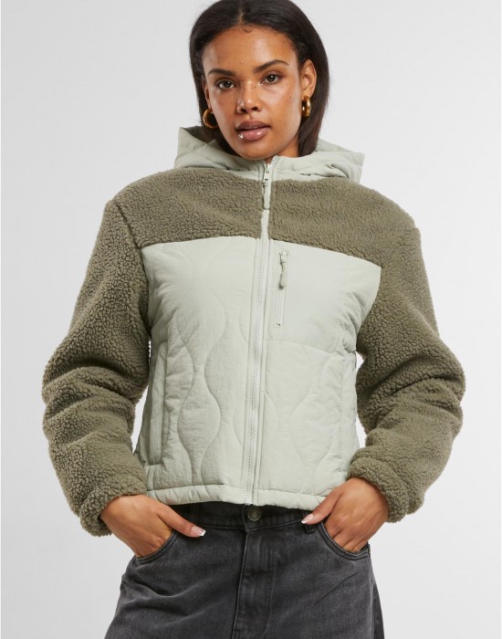 Дамско яке в зелено Urban Classics Sherpa Crinkle