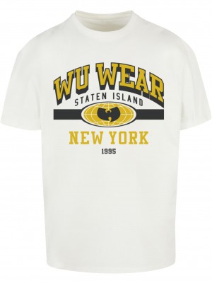 Мъжка тениска в бял цвят WU Wear Staten Island College Oversize