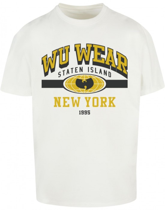 Мъжка тениска в бял цвят WU Wear Staten Island College Oversize